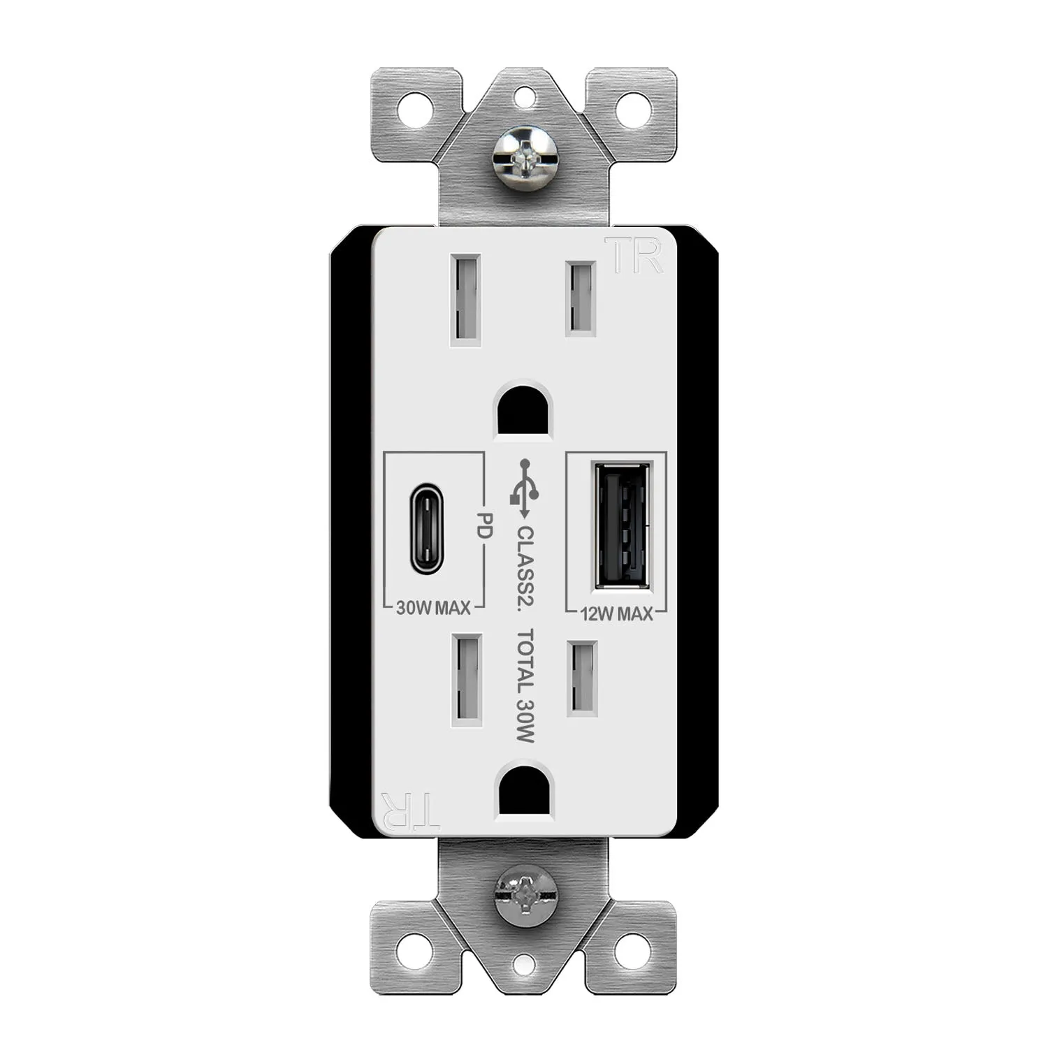 15 Amp Duplex Outlet with USB-A/C Outlet Tamper-Resistant, 30 W Power Delivery, White