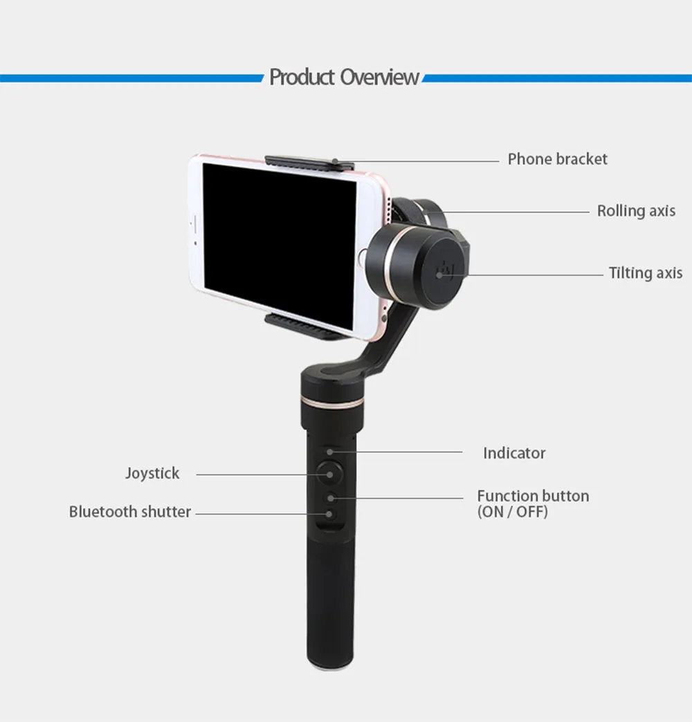 3-Axis Splash Proof Handheld Gimbal Stabilizer for iPhone X. 8. 7. 6 Plus Smartphone