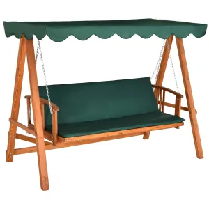 3 Seater 2-in-1 Wooden Garden Swing Seat Swing Chair Outdoor Convertible Hammock Bench Furniture Lounger Bed Wood