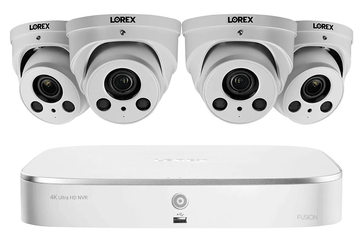 4K Nocturnal IP NVR System with Four 4K (8MP) Motorized Varifocal Zoom Lens Audio Dome Cameras