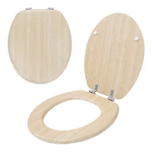 Anika 92439 Pine Effect Toilet Seat Anti Bacterial Coating Chrome Hinges, 43cm x 37.5cm