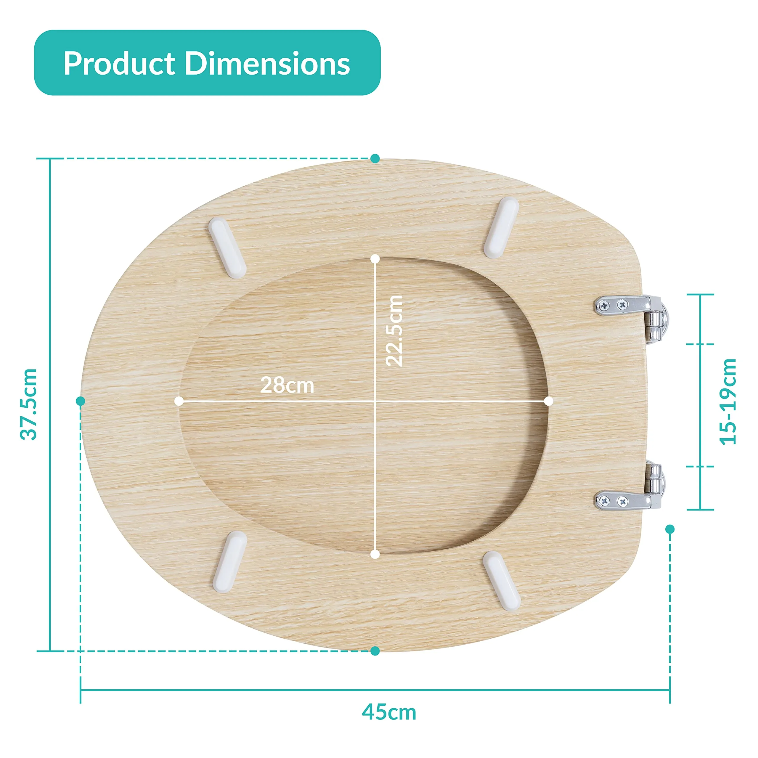 Anika 92439 Pine Effect Toilet Seat Anti Bacterial Coating Chrome Hinges, 43cm x 37.5cm