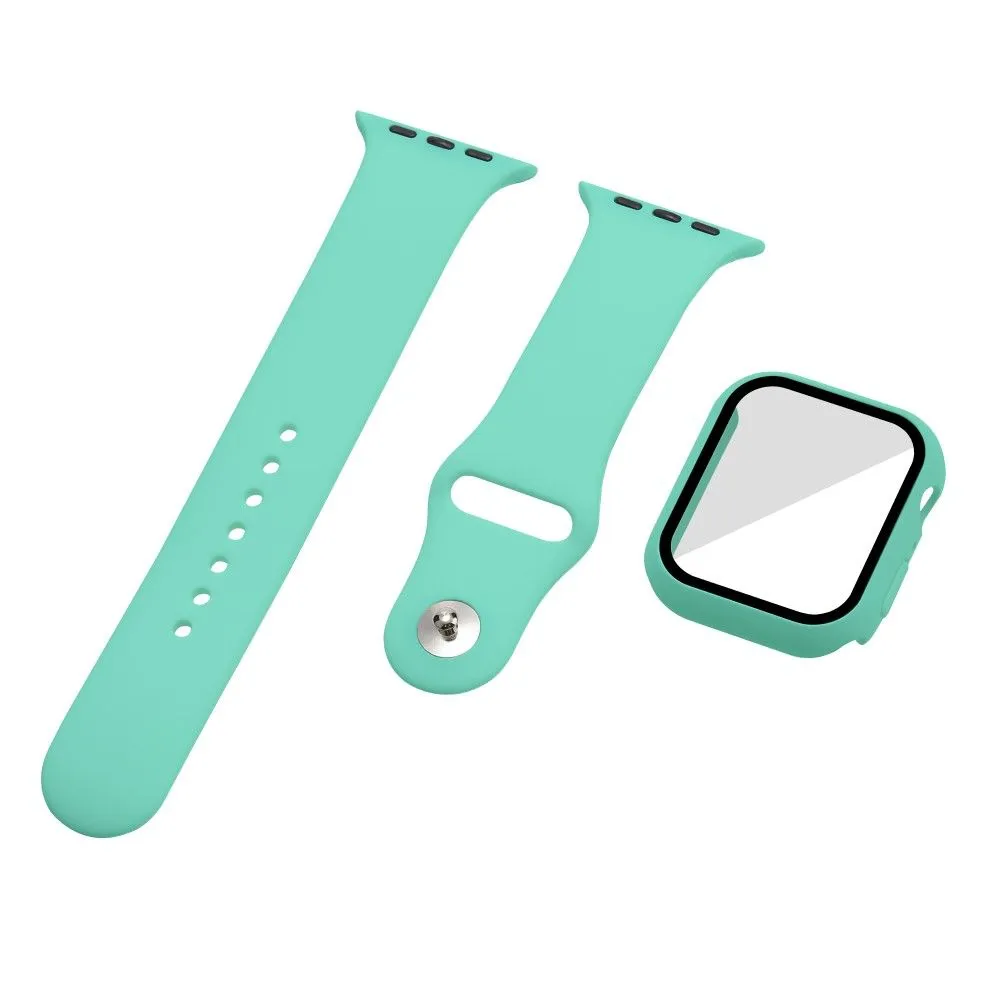 Apple Watch (45mm) silicone watch strap   cover with tempered glass - Mint Green / Size: S / M