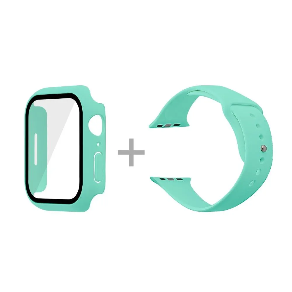 Apple Watch (45mm) silicone watch strap   cover with tempered glass - Mint Green / Size: S / M