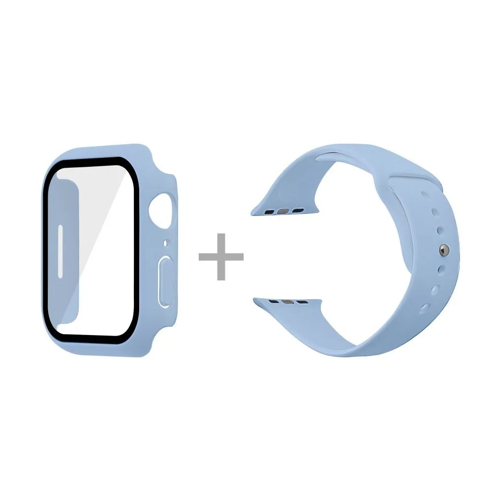 Apple Watch (45mm) silicone watch strap   cover with tempered glass - Sky Blue / Size: S / M