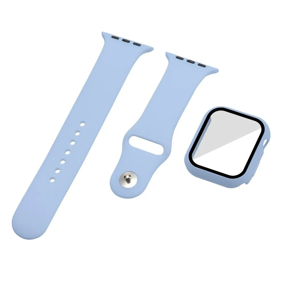 Apple Watch (45mm) silicone watch strap   cover with tempered glass - Sky Blue / Size: S / M