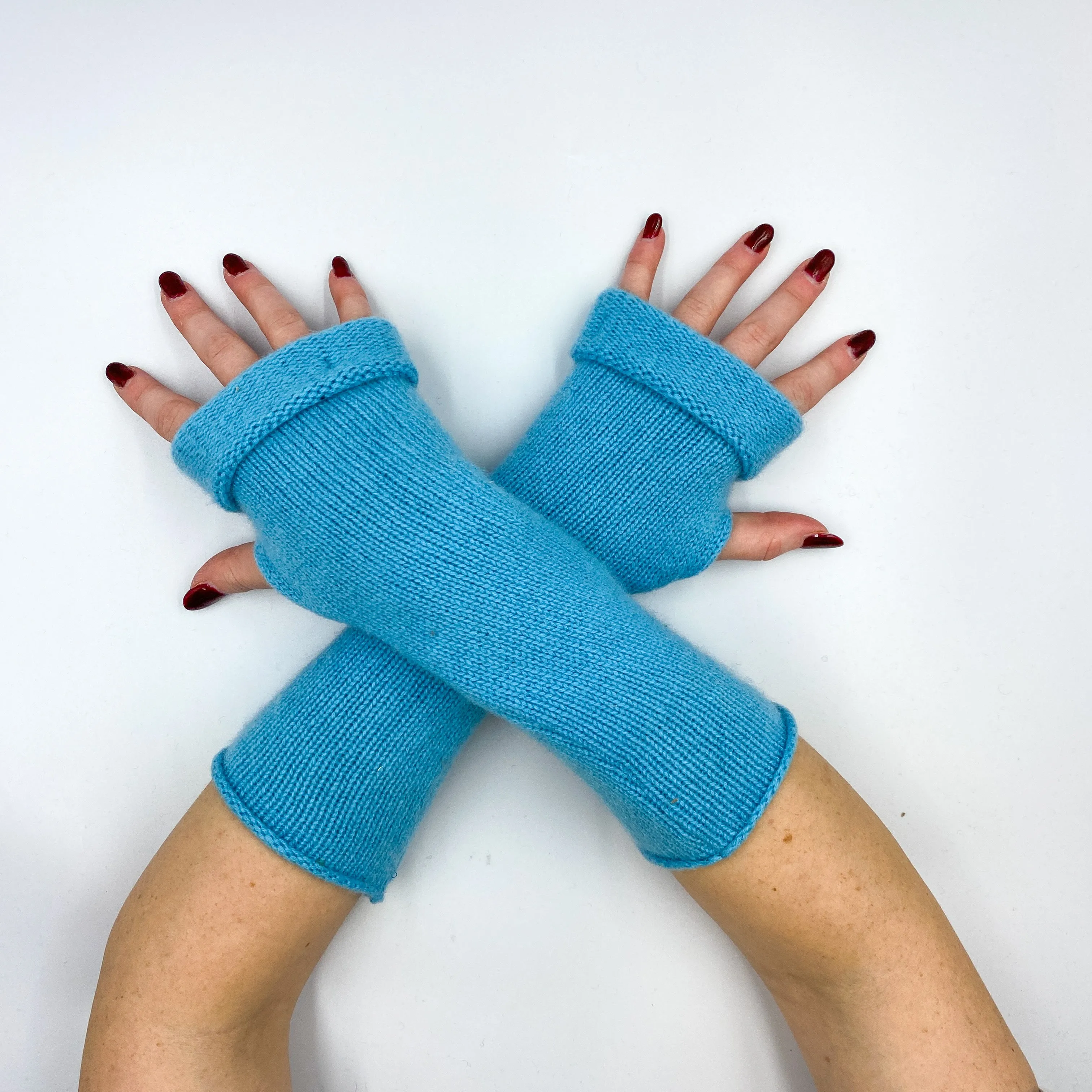 Aquamarine Blue Chunky Knit Fingerless Gloves