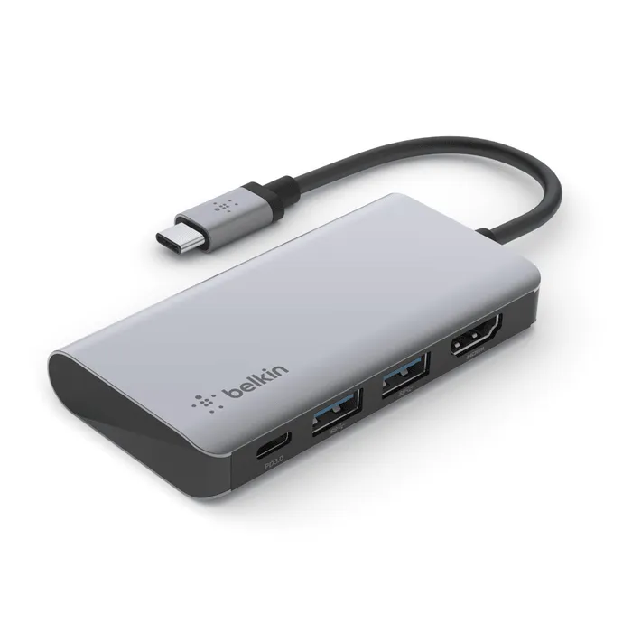 Belkin USB C 4 in 1 Multiport Adapter for Easy Connectivity - Silver