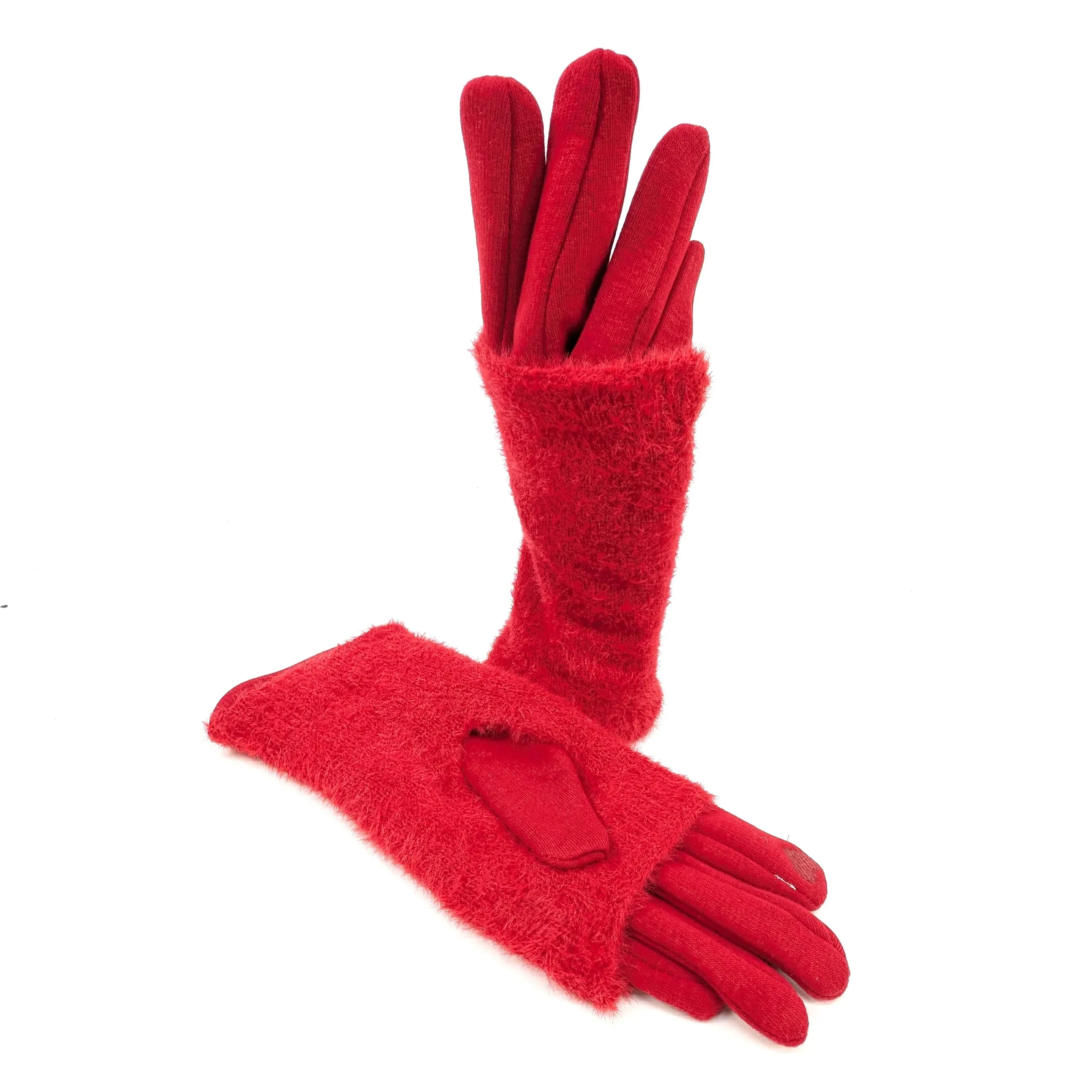 Black Ginger Scarlet Red Faux Fur Two in One Gloves - 800-592