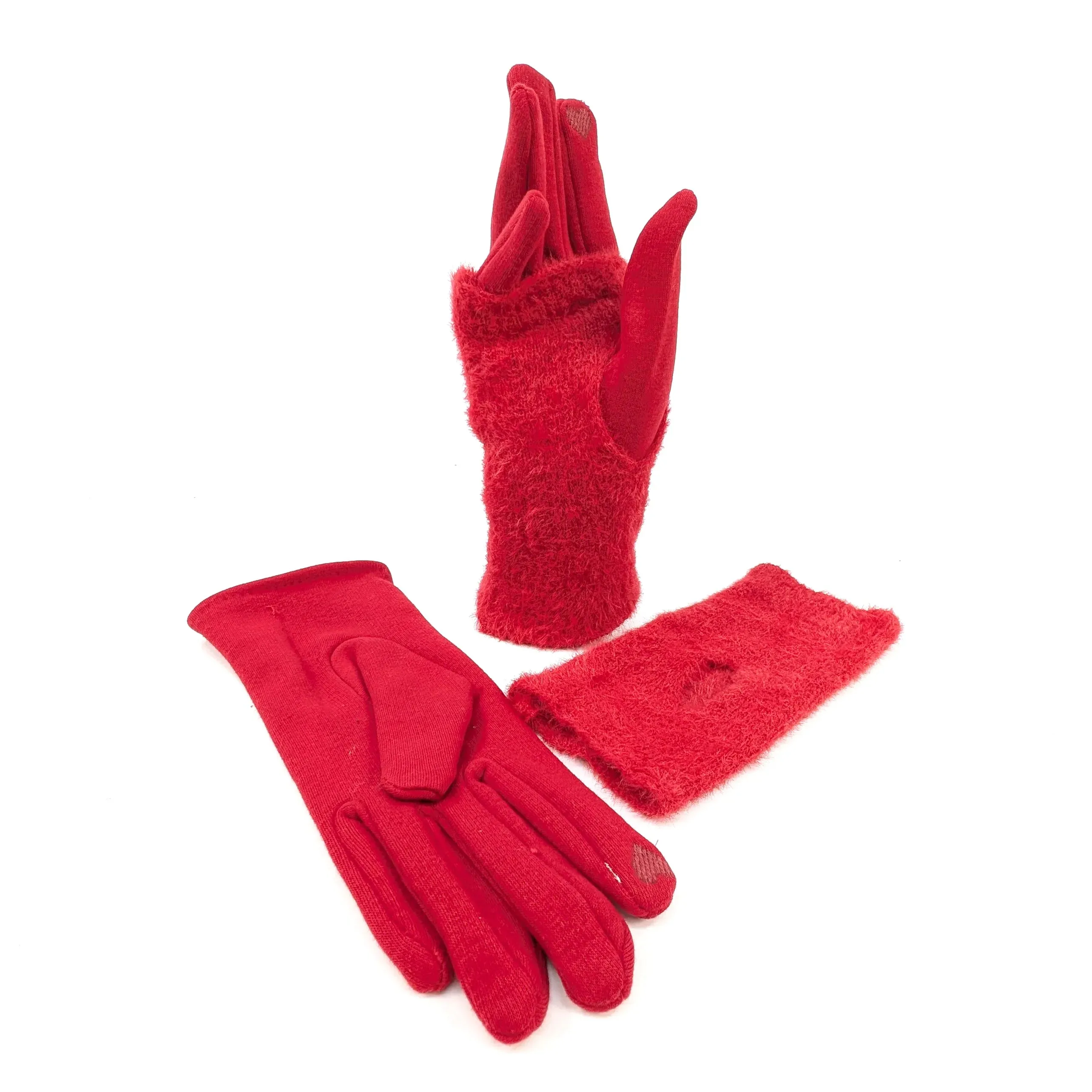 Black Ginger Scarlet Red Faux Fur Two in One Gloves - 800-592