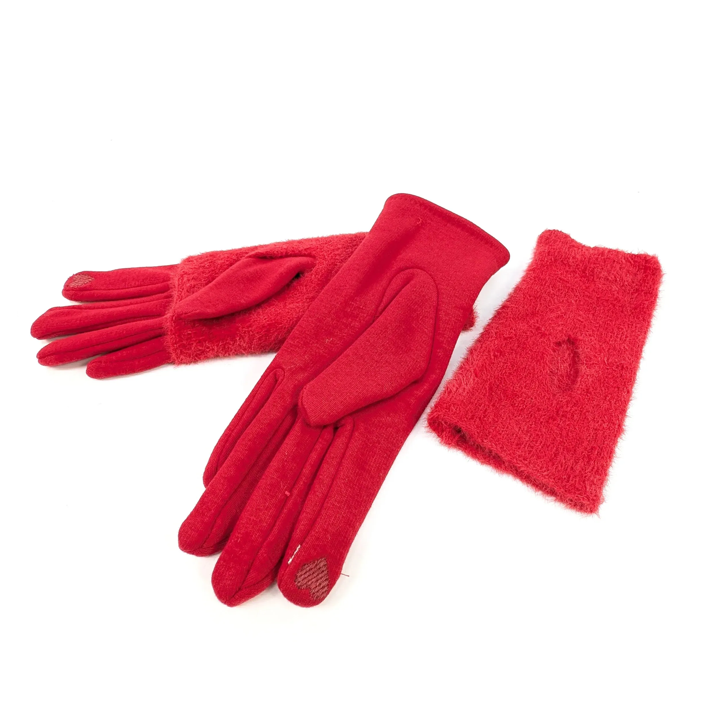 Black Ginger Scarlet Red Faux Fur Two in One Gloves - 800-592