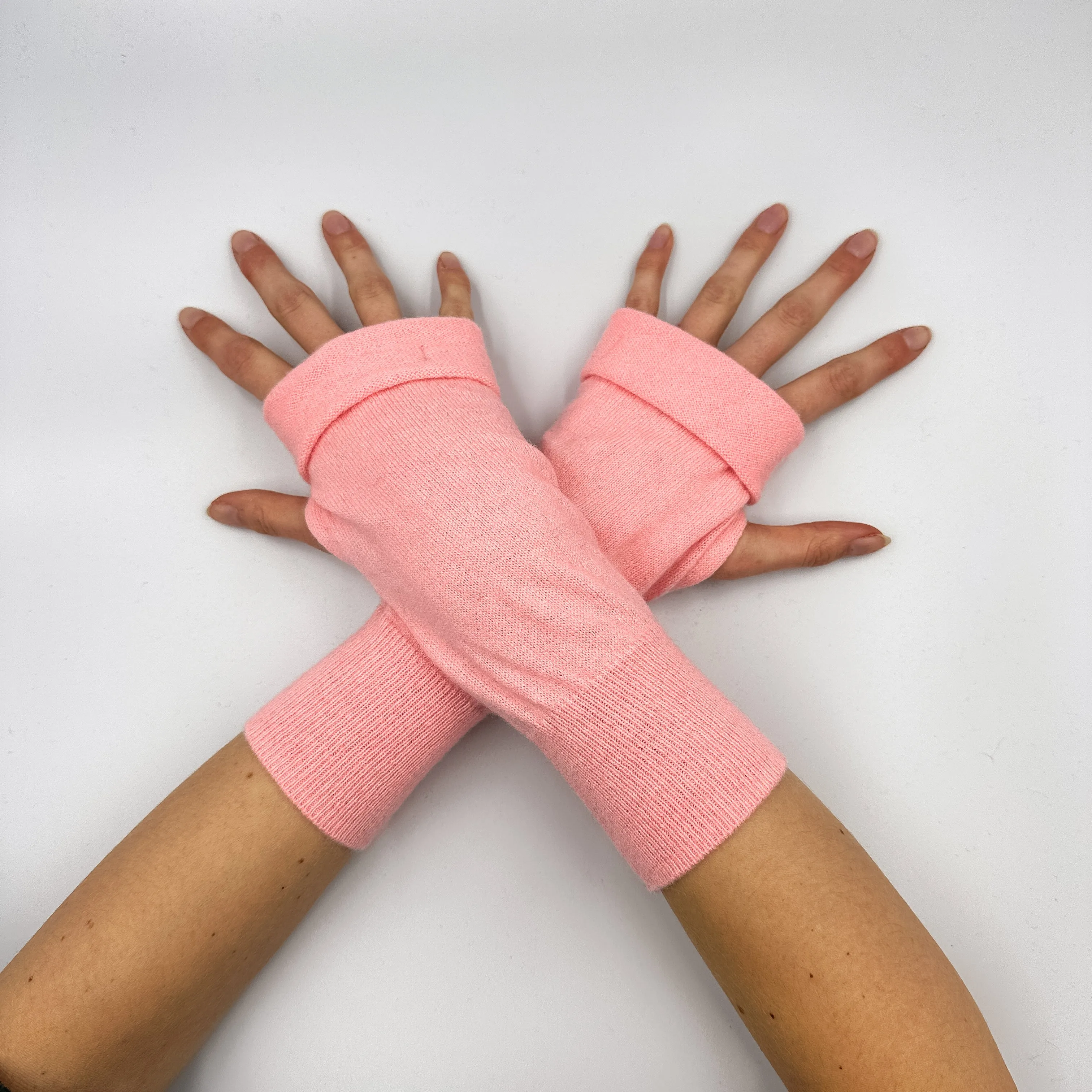 Bright Salmon Pink Fingerless Gloves