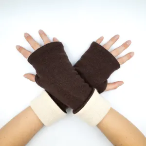 Chocolate and Cream Luxury Reversible Cashmere Fingerless Gloves