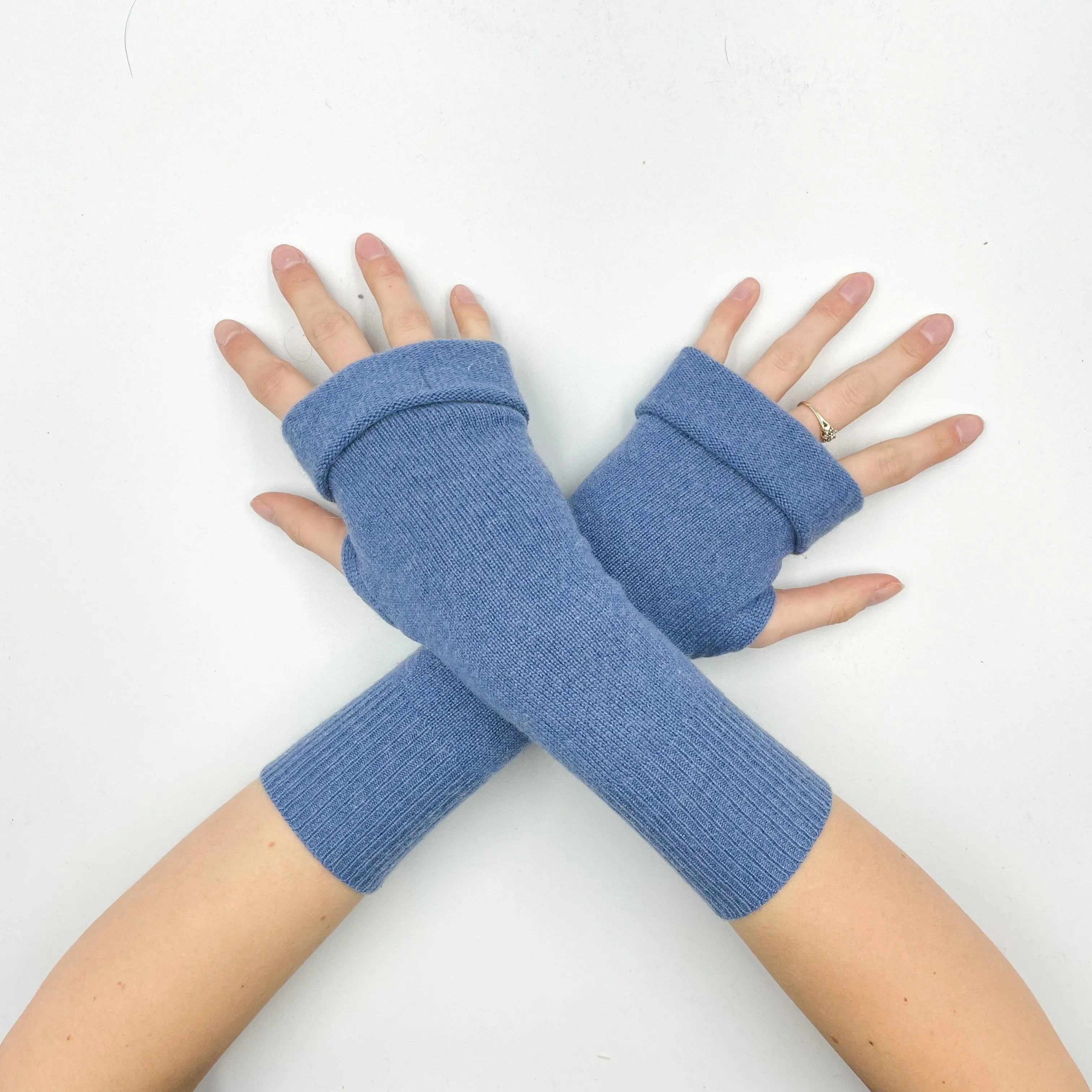 Cornflower Blue Fingerless Gloves