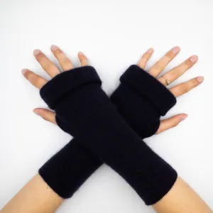 Dark Navy Blue Chunky Fingerless Gloves