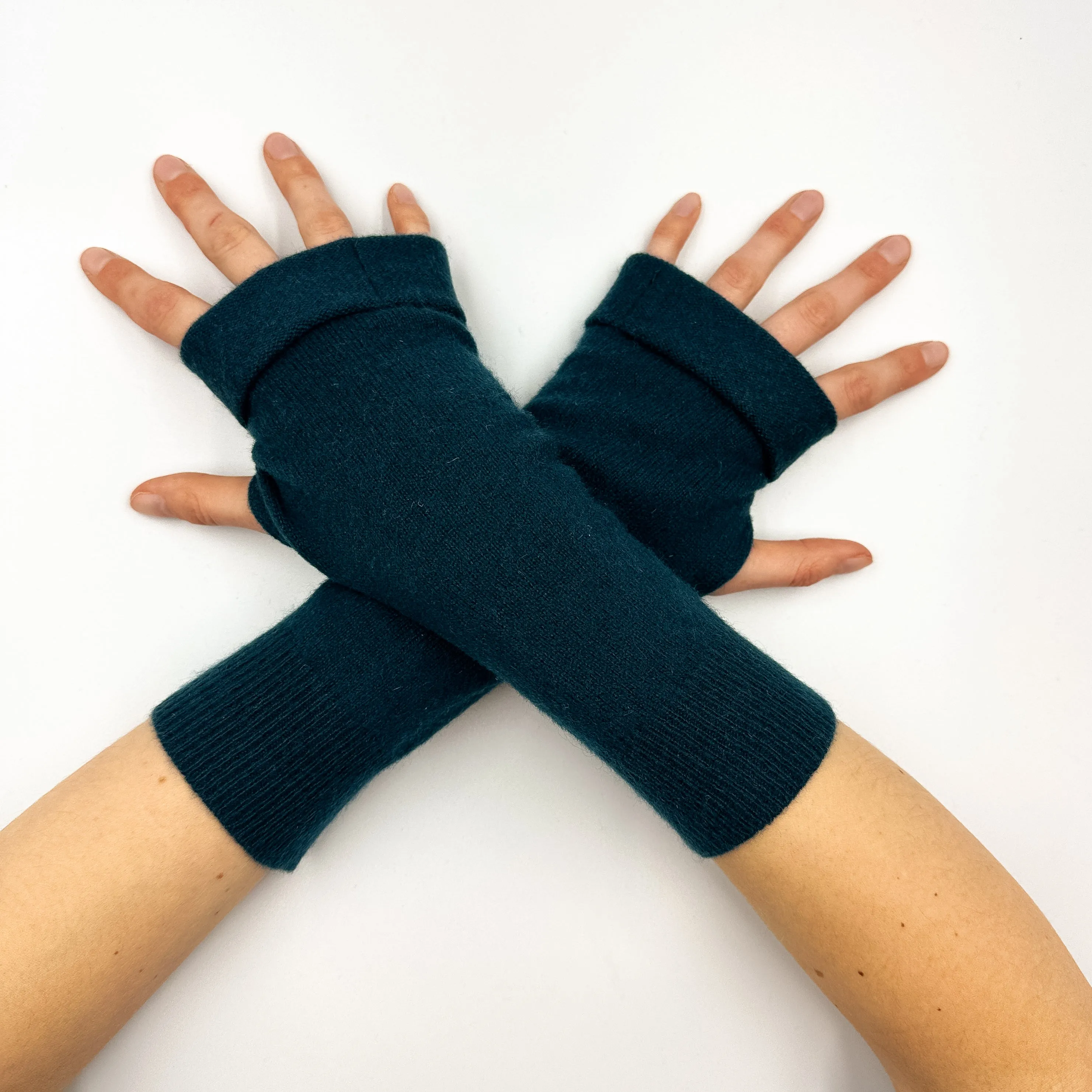 Dark Teal Green Fingerless Gloves