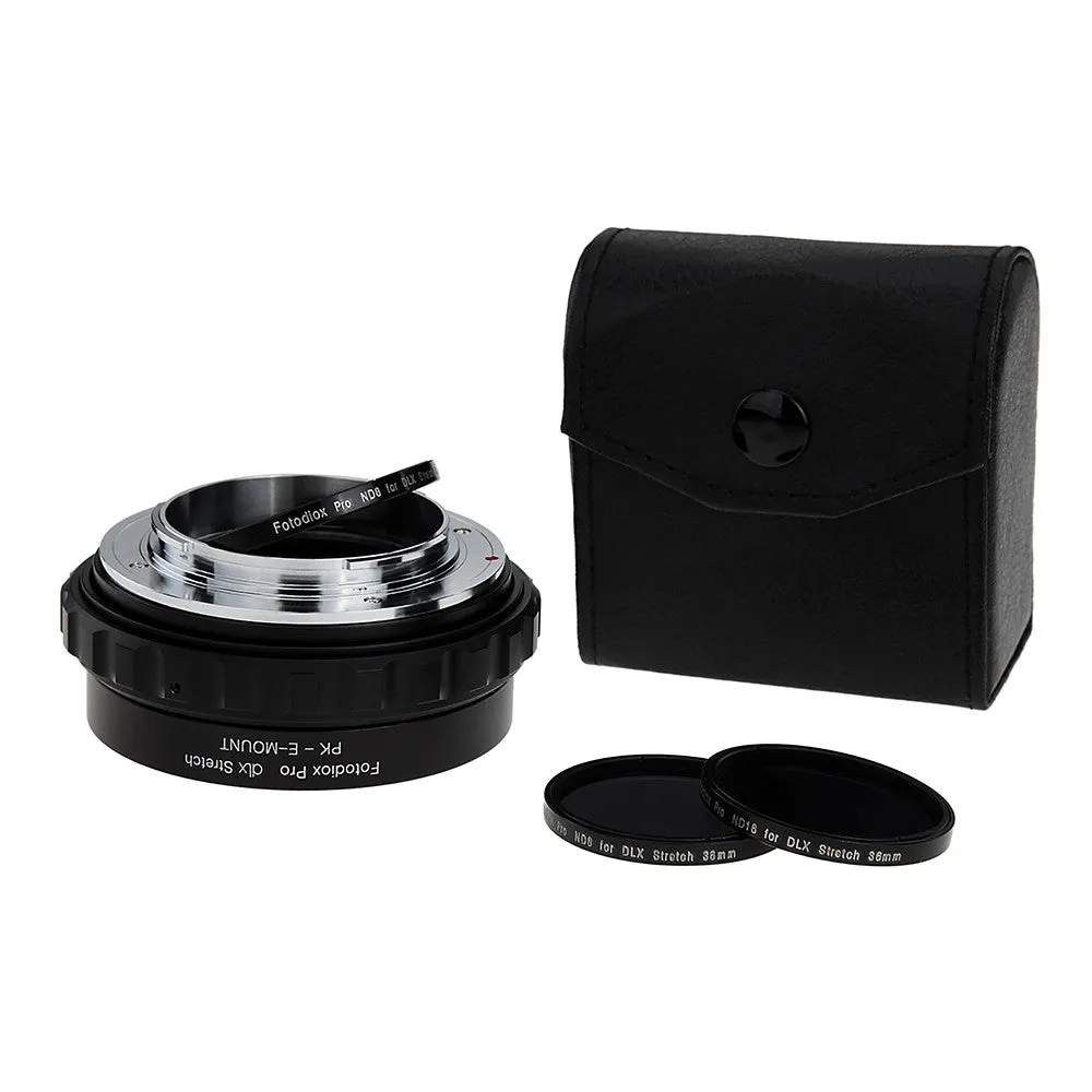 Fotodiox DLX Stretch Lens Mount Adapter - Pentax K Mount (PK) SLR Lens to Sony Alpha E-Mount Mirrorless Camera Body with Macro Focusing Helicoid and Magnetic Drop-In Filters