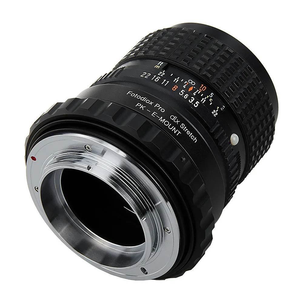 Fotodiox DLX Stretch Lens Mount Adapter - Pentax K Mount (PK) SLR Lens to Sony Alpha E-Mount Mirrorless Camera Body with Macro Focusing Helicoid and Magnetic Drop-In Filters