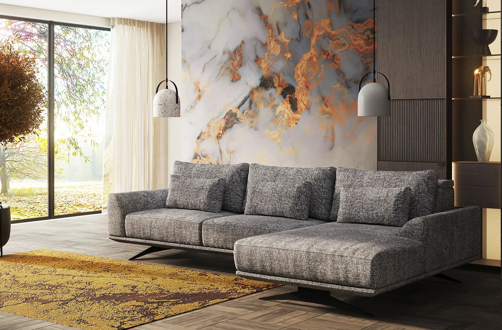 HOLGER GREY FABRIC SECTIONAL SOFA