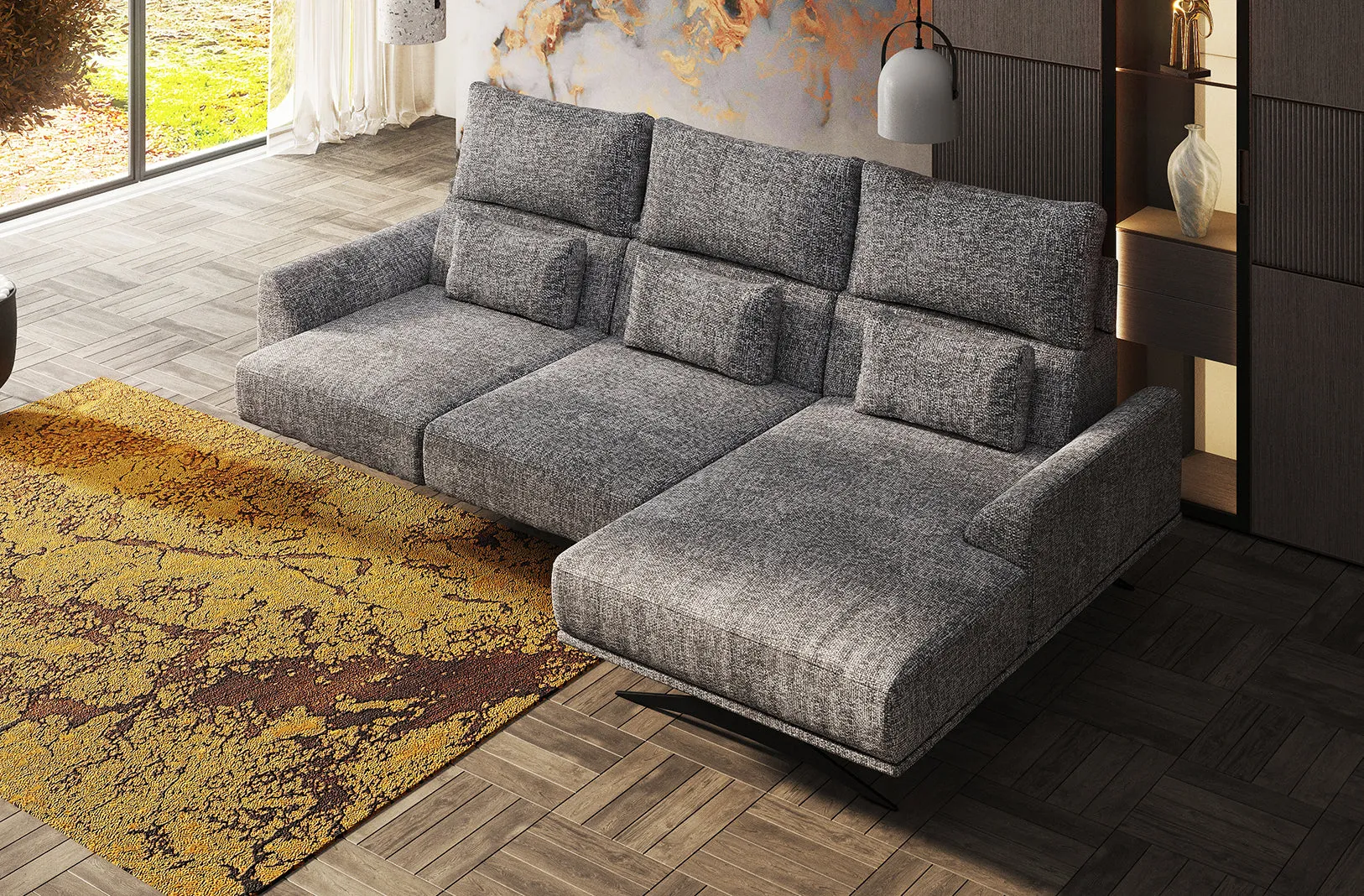 HOLGER GREY FABRIC SECTIONAL SOFA