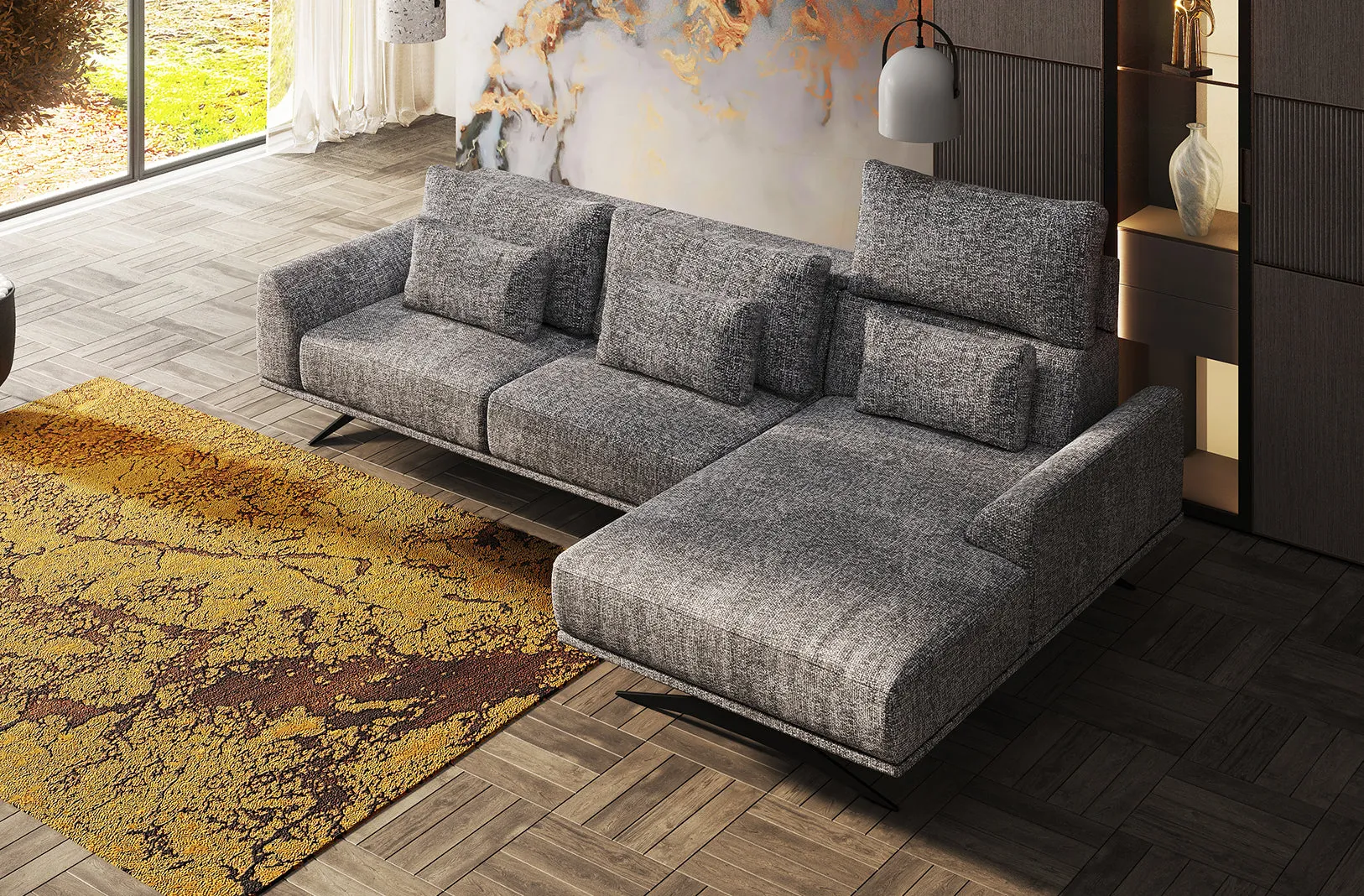 HOLGER GREY FABRIC SECTIONAL SOFA