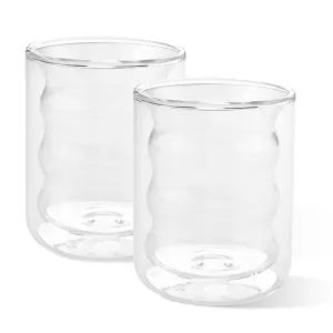 Kuber Industries 10 Pcs Waved Shape Glasses | Double Walled Borosilicate Glass | High Thermal Resistance | Microwave & Dishwasher Safe | 200 ML | Pack of 5 | Transparent