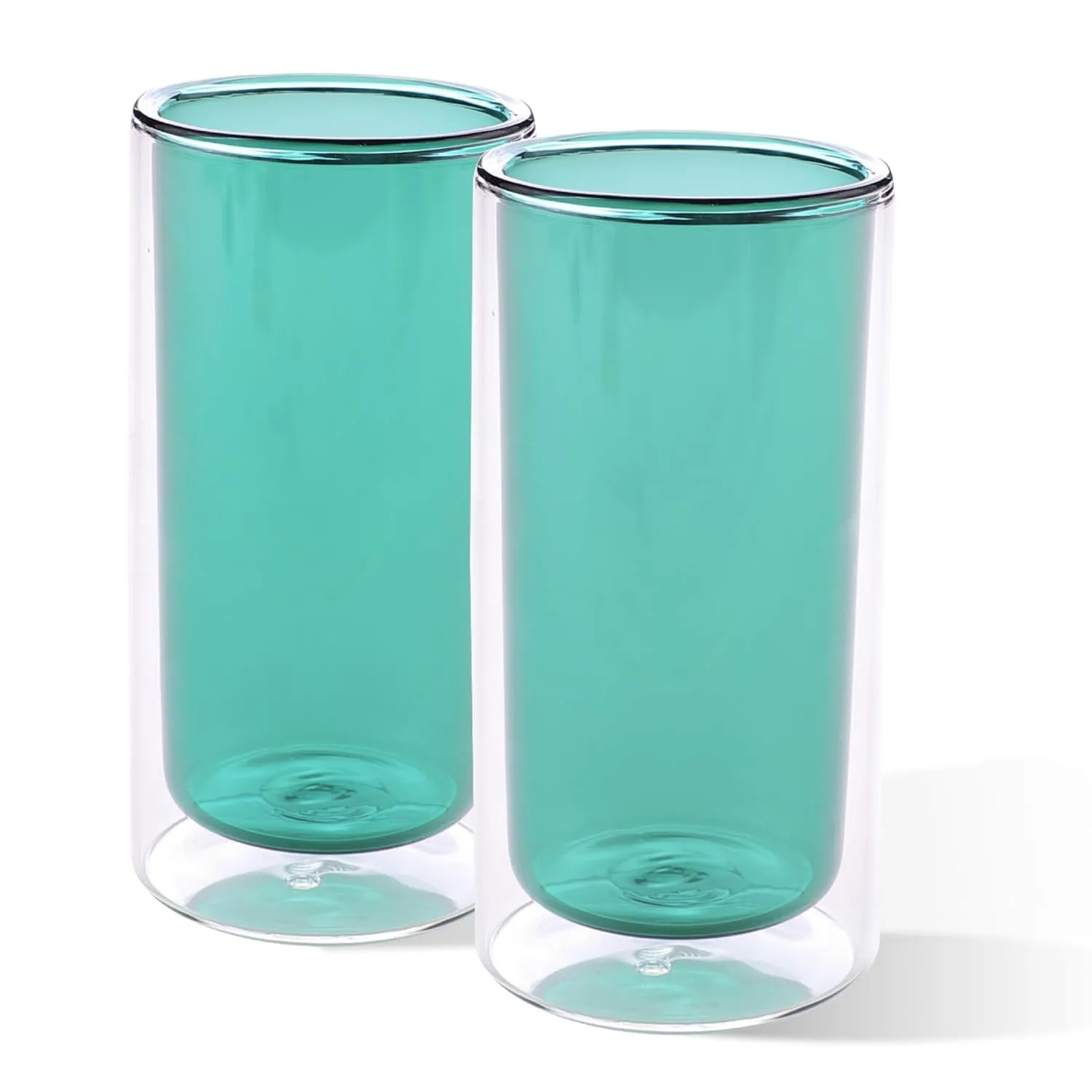 Kuber Industries 12 Pcs Double Walled Glasses | Borosilicate Glass Tumblers for Water | High Heet Resistance | Microwave & Dishwasher Safe | Juice Glasse | 250 ML | Pack of 6 | Green