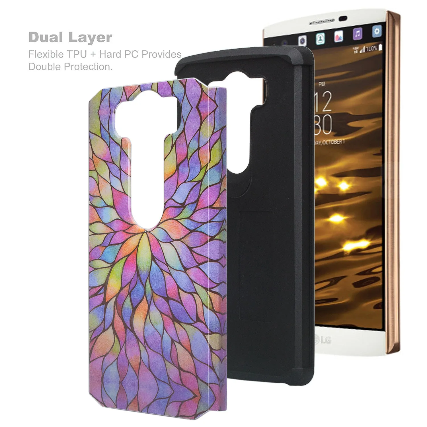 LG V10 Case, Slim Hybrid Dual Layer[Shock Resistant] Armor Case Cover for LG V10 - Rainbow Flower