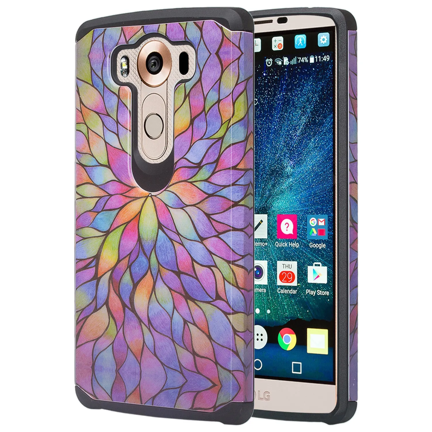 LG V10 Case, Slim Hybrid Dual Layer[Shock Resistant] Armor Case Cover for LG V10 - Rainbow Flower