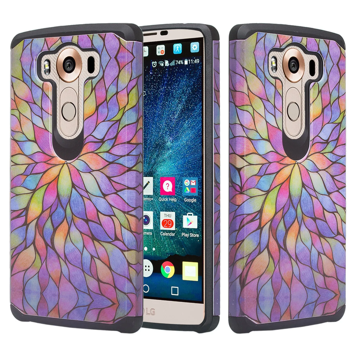 LG V10 Case, Slim Hybrid Dual Layer[Shock Resistant] Armor Case Cover for LG V10 - Rainbow Flower