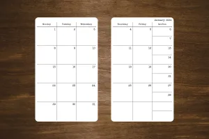 Monday Start Small Two Page 2023, 2024, or 2025 Calendar Stickers for Planners and Journals  | 3" x 5" | 2 Stickers Per Month, 24 Total