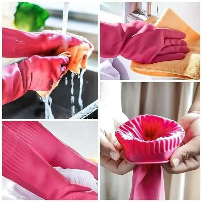 Multispace Enterprise Eopzo Rubber Cleaning Gloves Kitchen Dishwashing Glove Waterproof Reuseable (1 Pair)