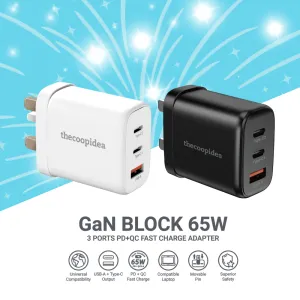 thecoopidea GaN BLOCK 65W 3 Ports PD QC Fast Charge Adapter