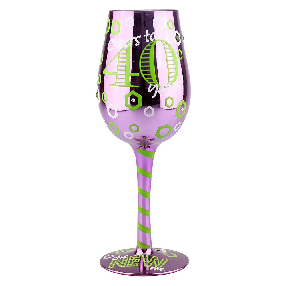 Top Shelf “Cheers to 40 Years” Decorative Metallic Birthday Wine Glass