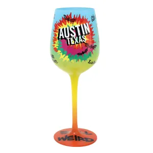 Top Shelf Multicolored Austin Texas Frosted Wine Glass (WS)