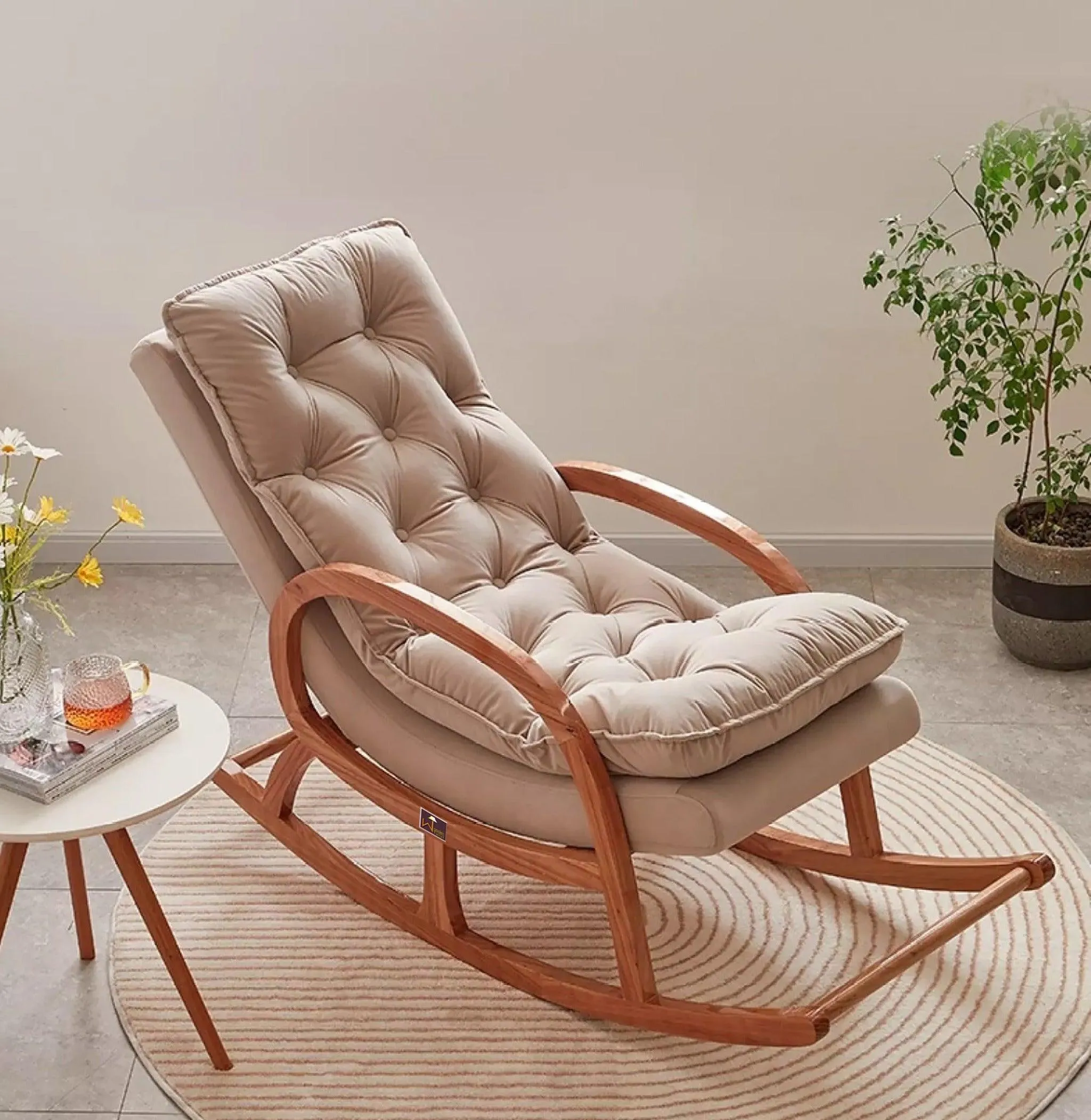 Wooden Rocking Chair Colonial and Traditional Super Comfortable Cushion (Honey Finish)