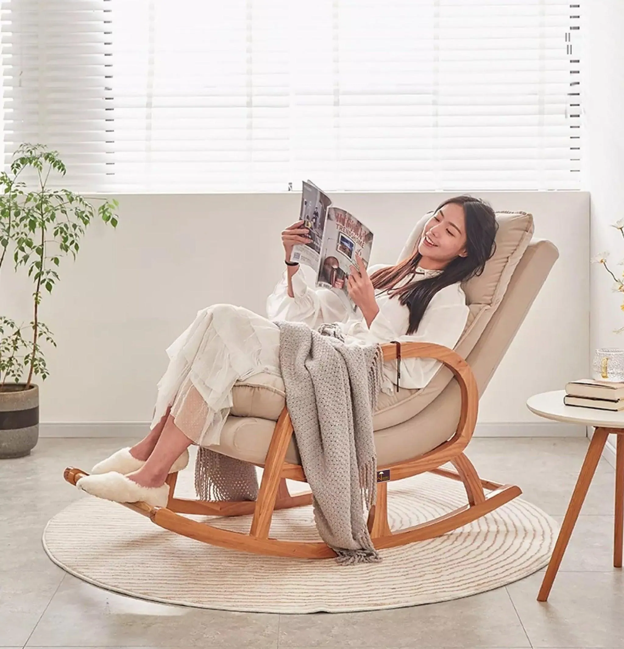 Wooden Rocking Chair Colonial and Traditional Super Comfortable Cushion (Honey Finish)