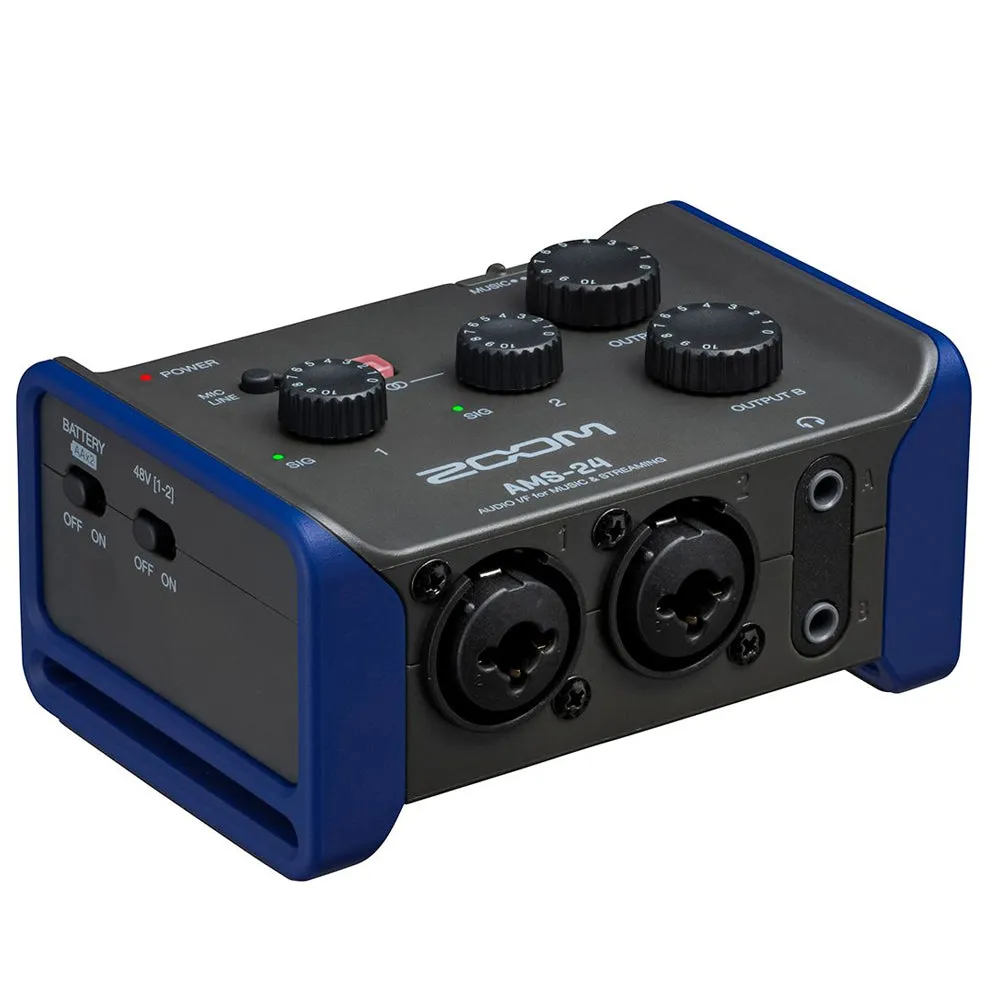 Zoom AMS-24 2x4 USB Audio Interface for Music and Streaming   XLR Microphone Cable & Batteries