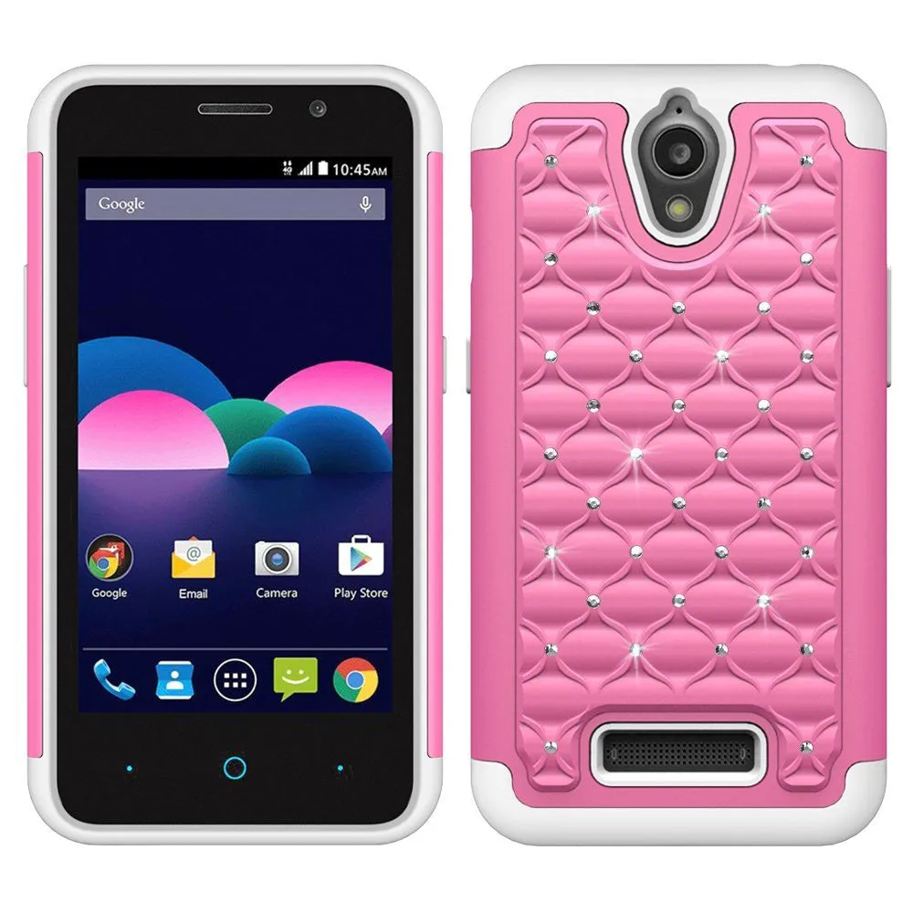 ZTE Obsidian Case, Slim Hybrid Dual Layer Rhinestone Armor[Impact/Shock Resistant] Case for ZTE Obsidian, Z820 - Pink/White